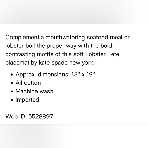 NWT Kate Spade Lobster fete set of 4 placemats - Picture 5 of 5